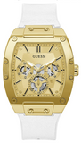 Guess GW0202G6 Phoenix Multifunction Quartz Men's Watch – Gold Dial & White Leather Strap