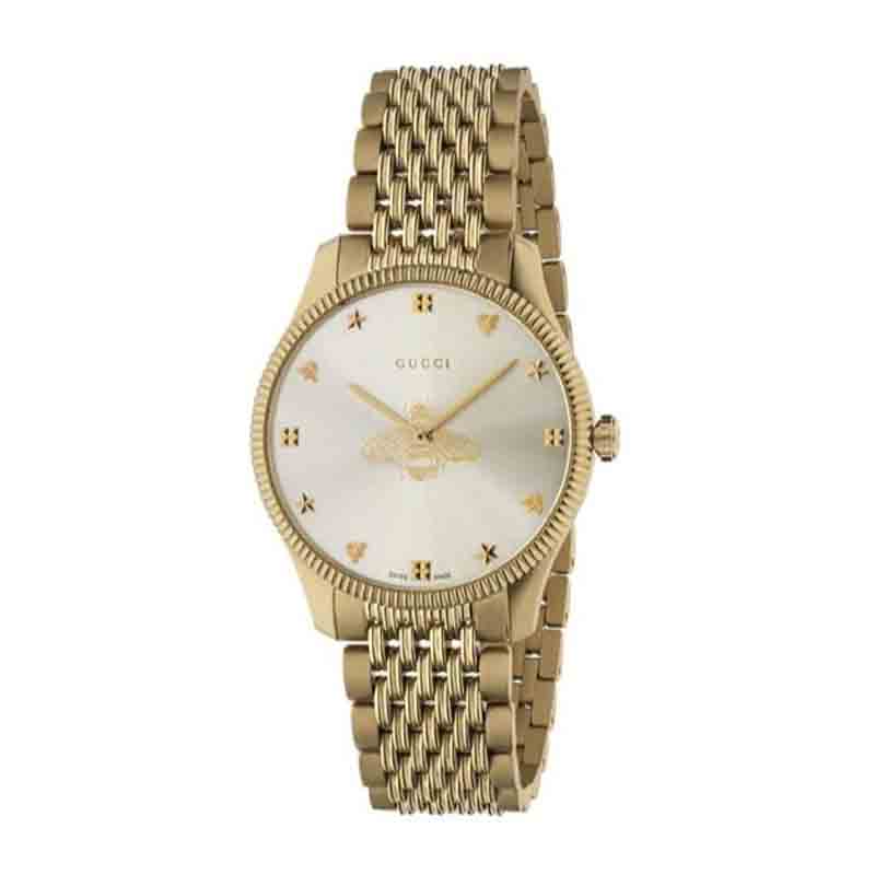 Gucci G Timeless Quartz Silver Dial Gold Steel Strap Watch For Women - YA1264155