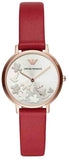 Emporio Armani AR11114 Kappa Classic Quartz Women's Watch – Silver Dial & Red Leather Strap