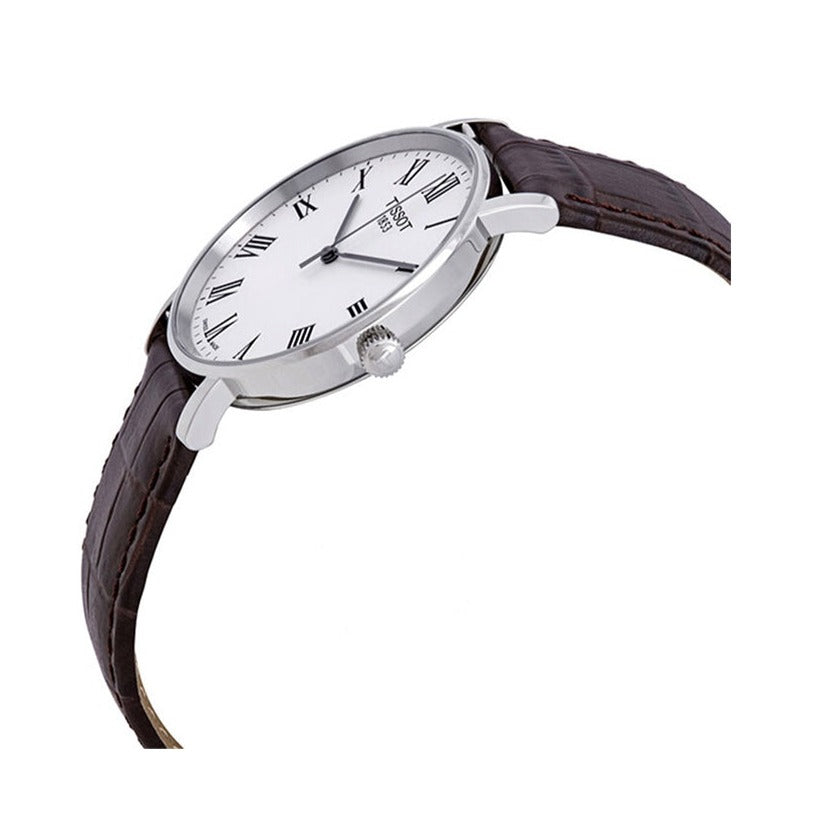 Tissot T Classic Everytime White Dial Brown Leather Strap Watch For Men - T109.410.16.033.00