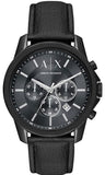 Armani Exchange Banks Chronograph Black Dial Black Leather Strap Watch For Men - AX1724