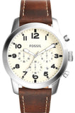 Fossil FS5146 Pilot Chronograph Men's Watch – White Dial & Brown Leather Strap