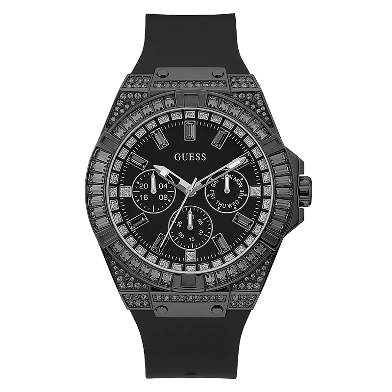 Guess Zeus Multifunction Crystals Black Dial Black Silicone Strap Watch For Men - GW0208G5