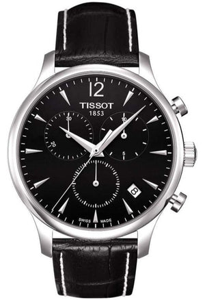Tissot T Classic Tradition Chronograph Black Dial Black Leather Strap Watch For Men - T063.617.16.057.00