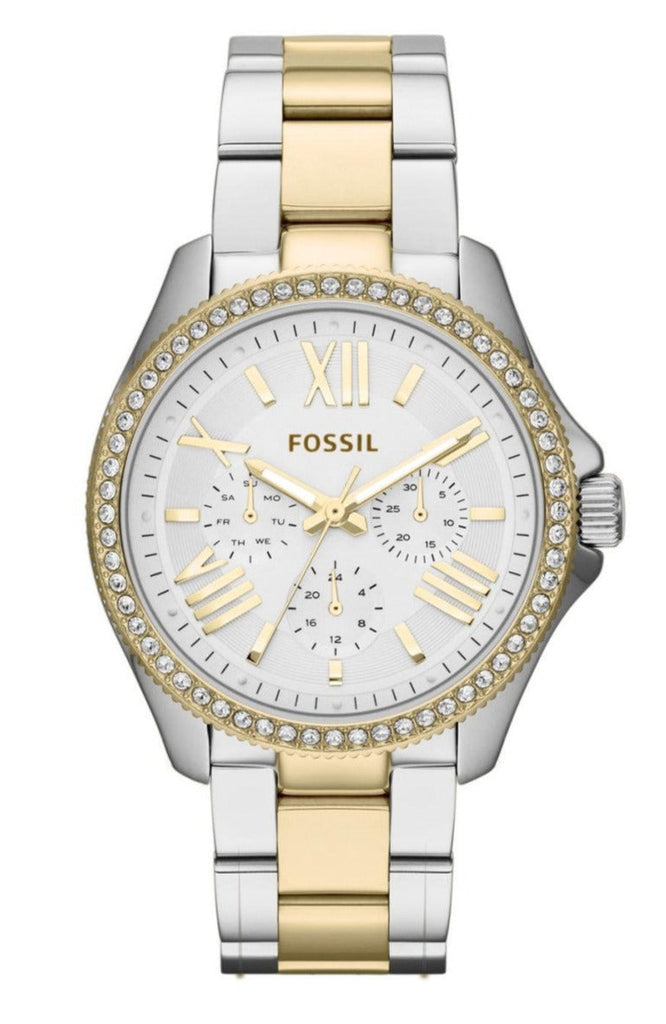Fossil Cecile White Dial Two Tone Steel Strap Watch for Women - AM4543