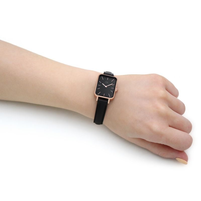 Daniel Wellington DW00100435 Quadro Sheffield Women's Watch – Black Dial & Leather Strap
