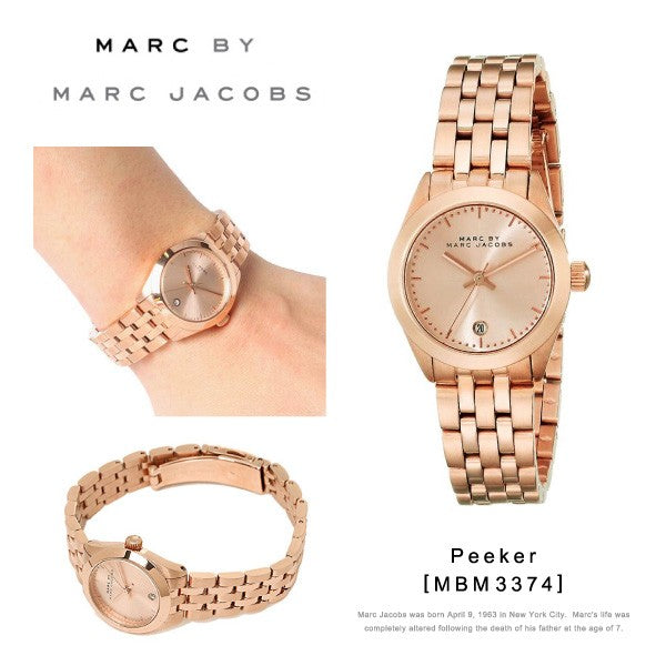 Marc Jacobs Peeker Rose Gold Dial Rose Gold Steel Strap Watch for Women - MBM3374