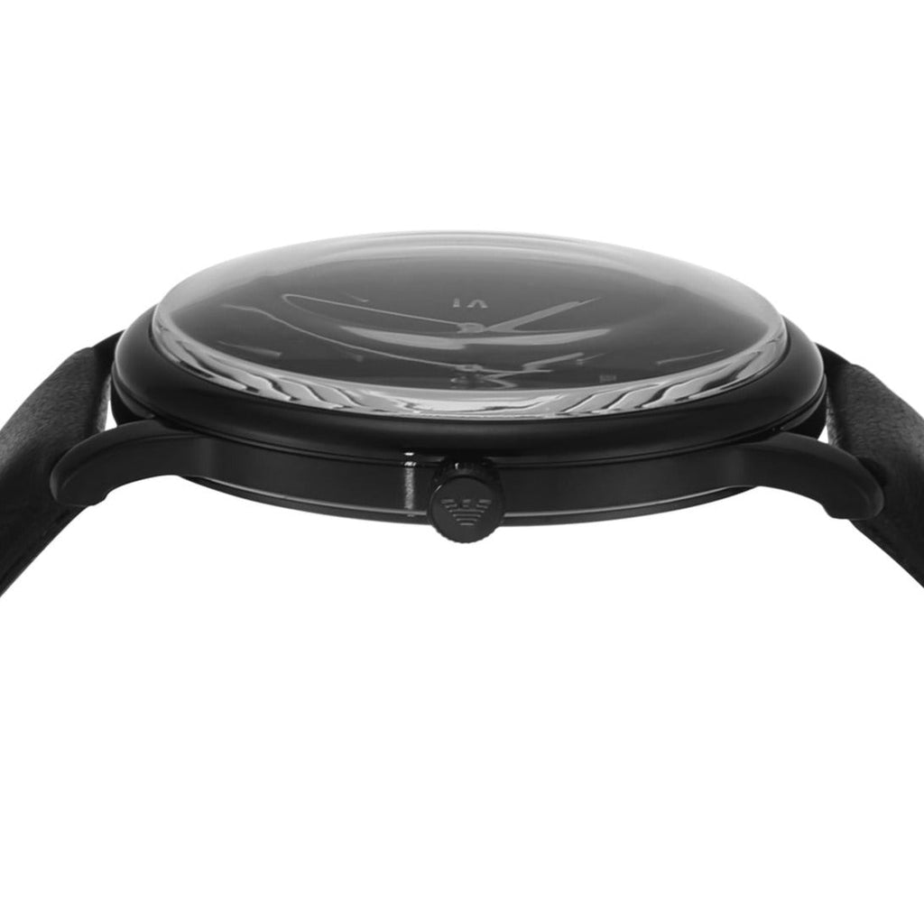 Emporio Armani Minimalist Analog Black Dial Black Leather Strap Watch For Men - AR11573