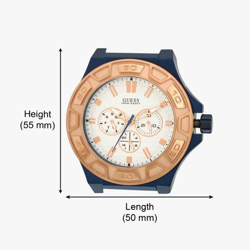 Guess Force Multi Function White Dial Blue Leather Strap Watch For Men - W0674G7