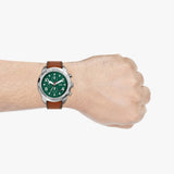 Fossil Bronson Chronograph Green Dial Brown Leather Strap Watch for Men - FS5738