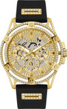 Guess GW0537G2 King Men's Watch – Gold Dial & Black Silicone Strap with Quartz Movement and Crystals