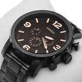Fossil Nate Chrongraph Ion Plated Black Dial Black Steel Strap Watch for Men - JR1356