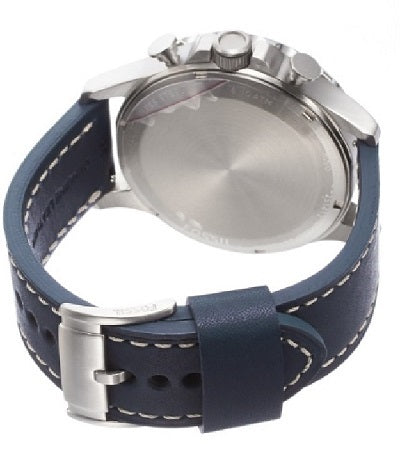 Fossil Nate Chronograph White Dial Blue Leather Strap Watch for Men - JR1480
