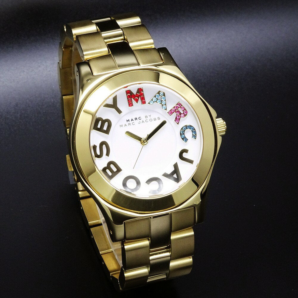 Marc Jacobs Rivera White Dial Gold Steel Strap Watch for Women - MBM3137