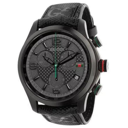 Gucci G Timeless Chronograph Black Dial Black Leather Strap Watch For Men - YA126244
