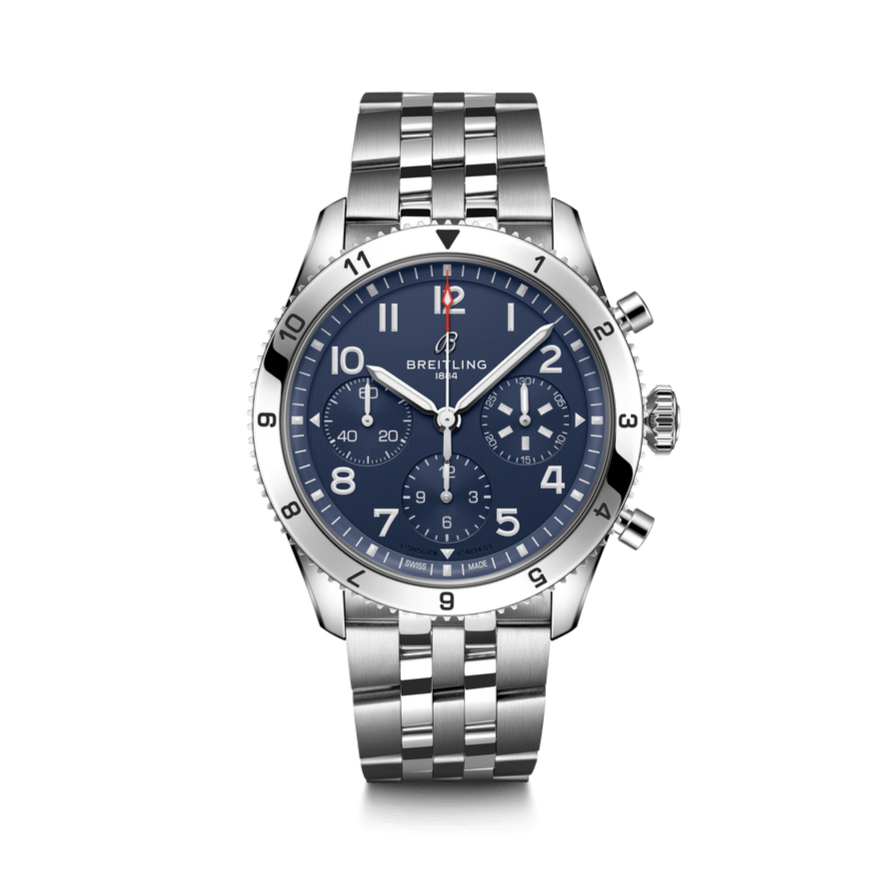 Breitling Avi Chronograph 42 Tribute to Vought F4U Corsair Blue Dial Silver Steel Strap Watch for Men - A233801A1C1A1