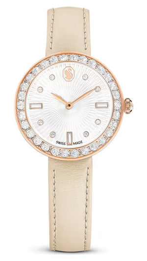 Swarovski Certa Crystals Silver Dial Beige Leather Strap Watch for Women - 5672968