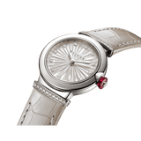 Bvlgari LVCEA Diamonds Silver Mother of Pearl Dial Silver Leather Strap Watch for Women - LVCEA103367