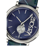 Versace V-Circle The Clans Edition Blue Dial Blue & Green Leather Strap Watch for Women  - VEBQ00118