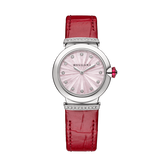 Bvlgari Lvcea Intarsio Diamonds Mother of Pearl Pink Dial Red Leather Strap Watch for Women - LVCEA103619