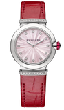 Bvlgari 103619 Lvcea Intarsio Women's Watch – Diamond Mother of Pearl Pink Dial & Red Leather Strap