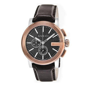 Gucci G Chrono Black Dial Brown Leather Strap Watch For Men - YA101202