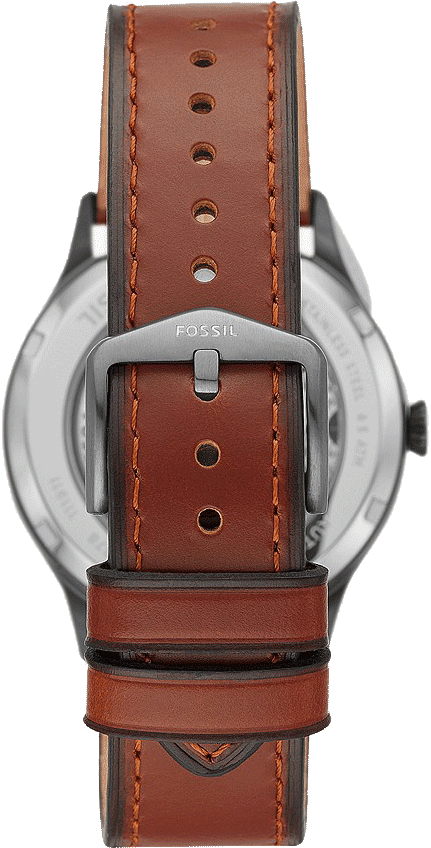 Fossil Forrester Automatic Skeleton Grey Dial Brown Leather Strap Watch for Men - ME3178