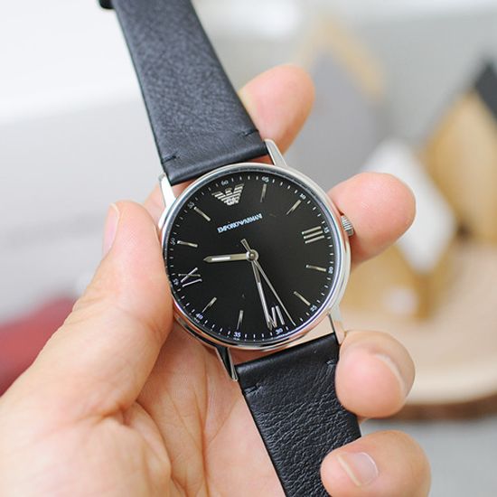 Emporio Armani Kappa Analog Quartz Black Dial Black Leather Strap Watch For Men - AR11013