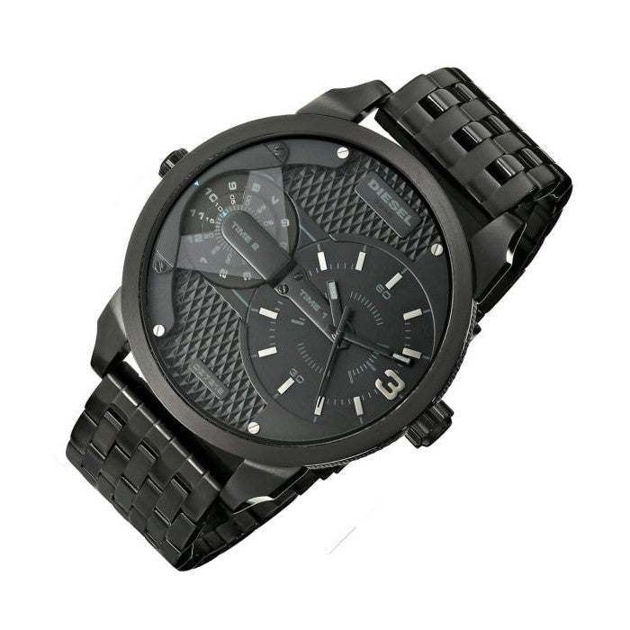 Diesel Mini Daddy Dual Time Black Dial Black Stainless Steel Strap Watch For Men - DZ7316
