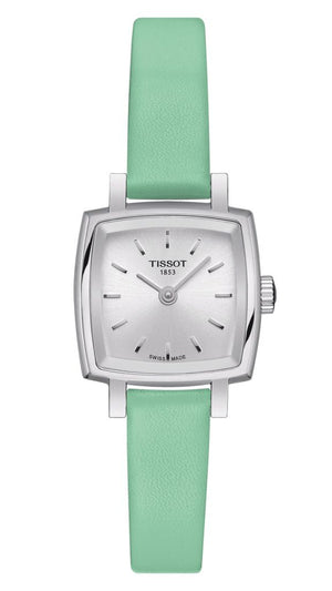Tissot T Lady Lovely Square Silver Dial Light Green Leather Strap Watch for Women - T058.109.16.031.01