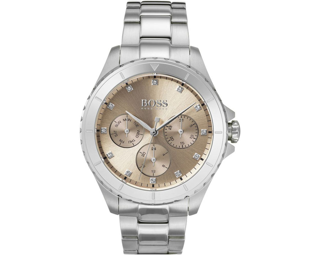 Hugo Boss Premiere Rose Gold Dial Silver Steel Strap Watch for Women - 1502444