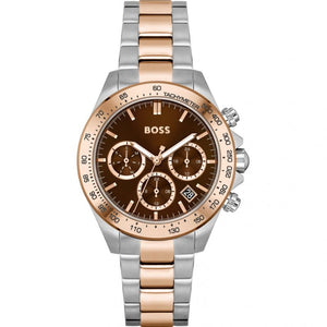 Hugo Boss Novia Brown Dial Two Tone Steel Strap Watch for Women - 1502617