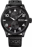 Hugo Boss 1513083 Aeroliner Men's Watch – Black Dial & Black Leather Strap