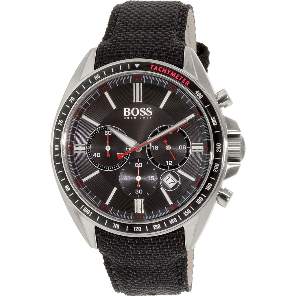 Hugo Boss Driver Black Dial Black Leather Strap Watch for Men -1513087