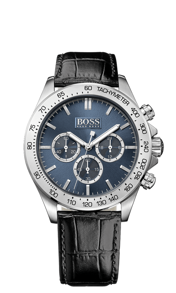 Hugo Boss Ikon Blue Dial Black Leather Strap Watch for Men - 1513176