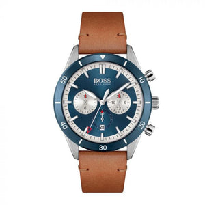 Hugo Boss Santiago Blue Dial Brown Leather Strap Watch for Men - 1513860