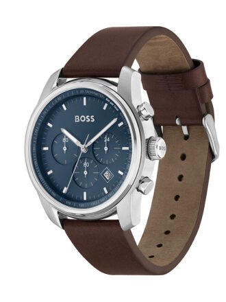 Hugo Boss Attitude Blue Dial Brown Leather Strap Watch for Men - 1513606