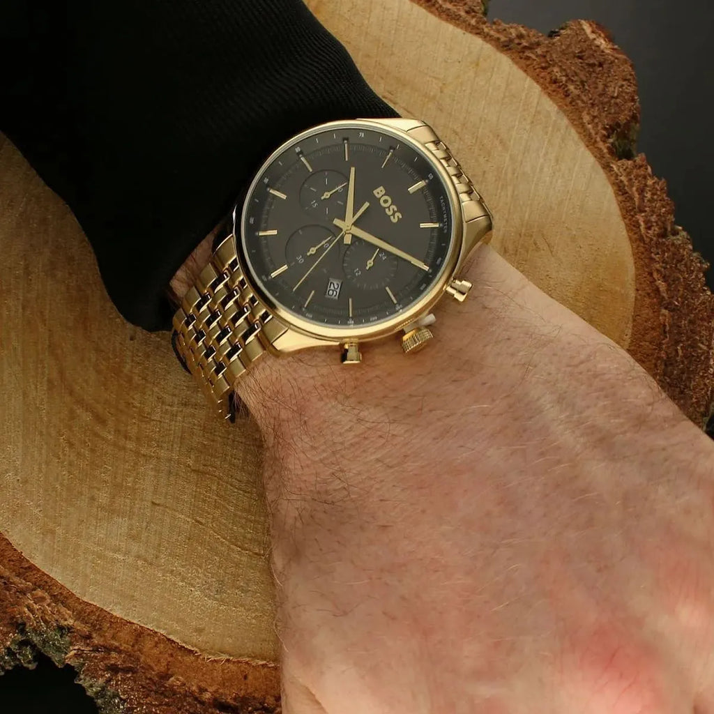 Hugo Boss Gregor Chronograph Grey Dial Gold Steel Strap Watch For Men - 1514051