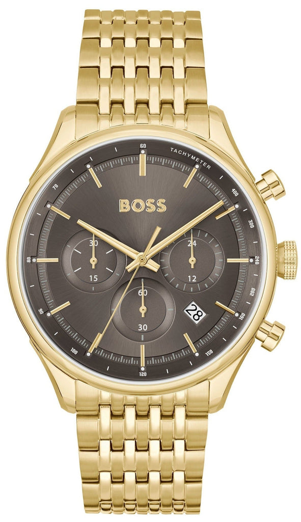 Hugo Boss Gregor Chronograph Grey Dial Gold Steel Strap Watch For Men - 1514051