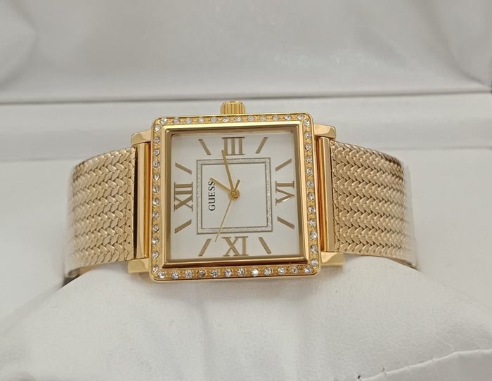 Guess White Dial Gold Mesh Bracelet Watch For Women - W0826L2