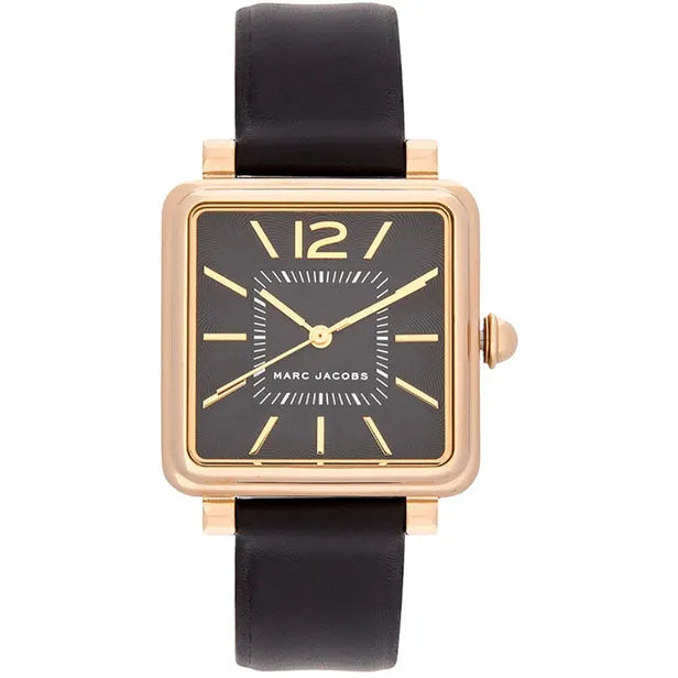 Marc Jacobs Vic Black Dial Black Leather Strap Watch for Women - MJ1522