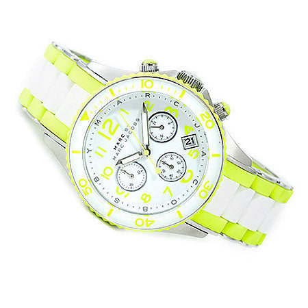 Marc Jacobs Rock Chronograph White Dial White & Green Silicone Strap Watch for Women - MBM2592