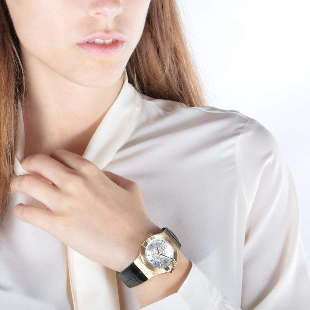 Maserati Potenza Diamonds Silver Dial Black Leather Strap Watch For Women - R8851108505