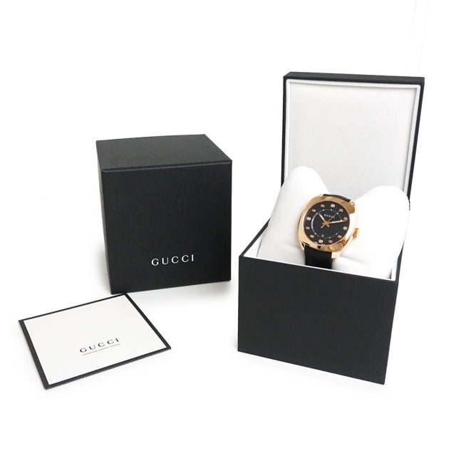 Gucci GG2570 Quartz Black Dial Black Leather Strap Watch For Men - YA142309