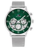 Tommy Hilfiger Legend Chronograph Green Dial Silver Mesh Bracelet Watch For Men - 1710567