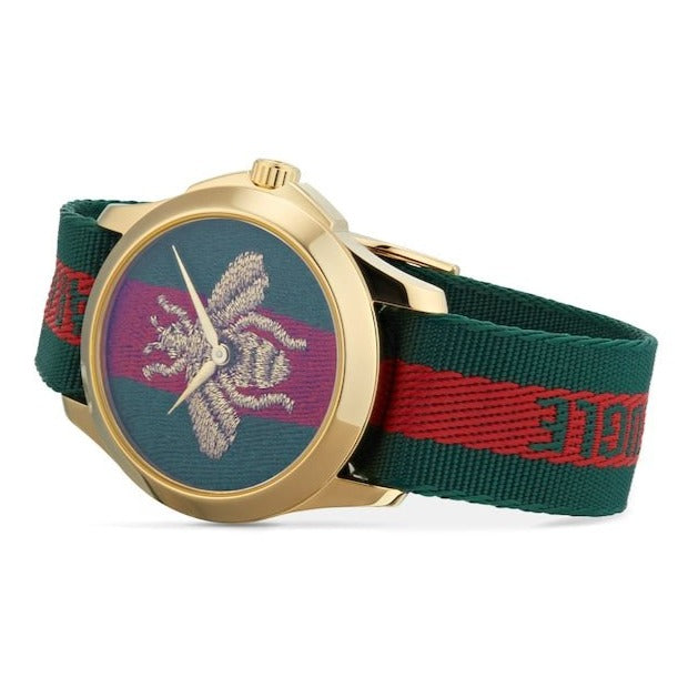 Gucci Le Marche des Merveilles Green & Red Dial Green & Red NATO Strap Unisex Watch - YA126487