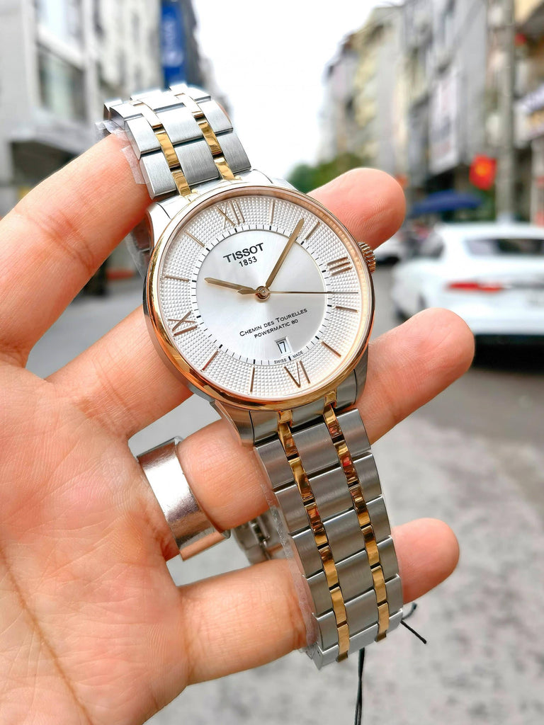 Tissot Chemin des Tourelles Powermatic 80 Silver Dial Two Tone Steel Strap Watch for Men - T099.407.22.038.02