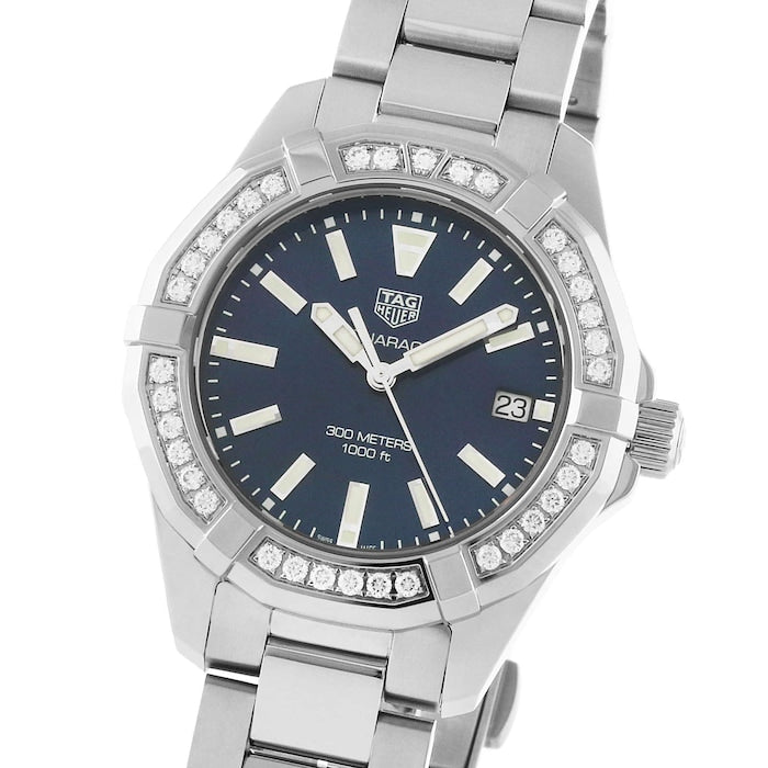 Tag Heuer Aquaracer Quartz Diamonds Black Dial Silver Steel Strap Watch for Women - WAY131P.BA0748