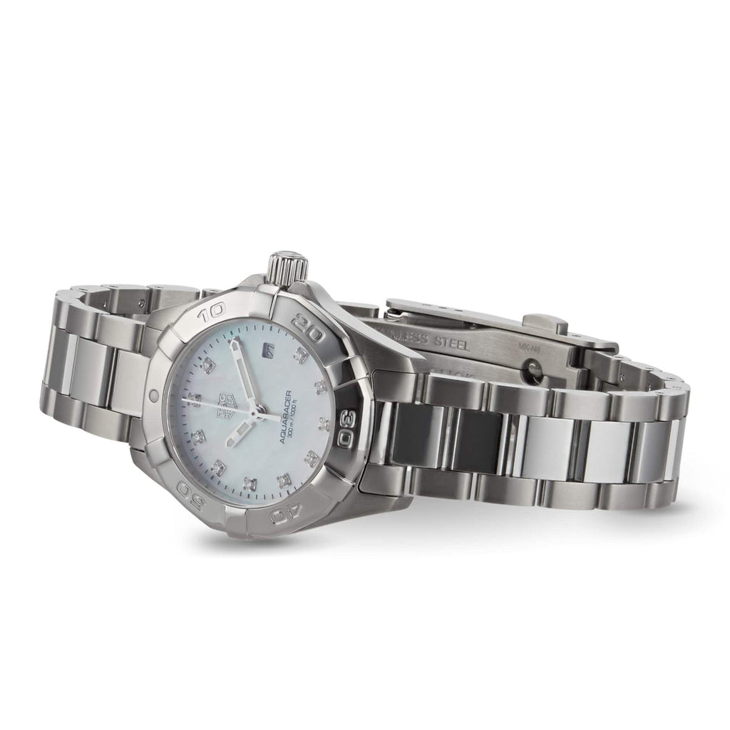 Tag Heuer Aquaracer Diamonds Mother of Pearl Dial Silver Steel Strap Watch for Women - WBD1414.BA0741