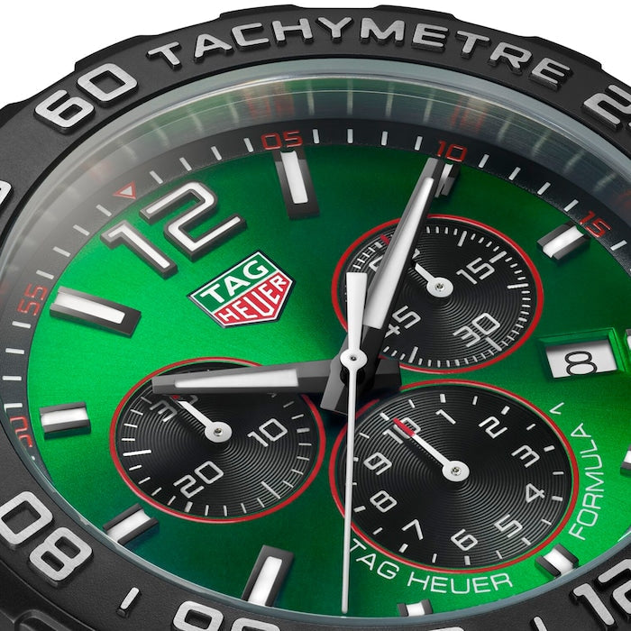Tag Heuer Formula 1 Chronograph Green Dial Green Rubber Strap Watch for Men - CAZ101AP.FT8056